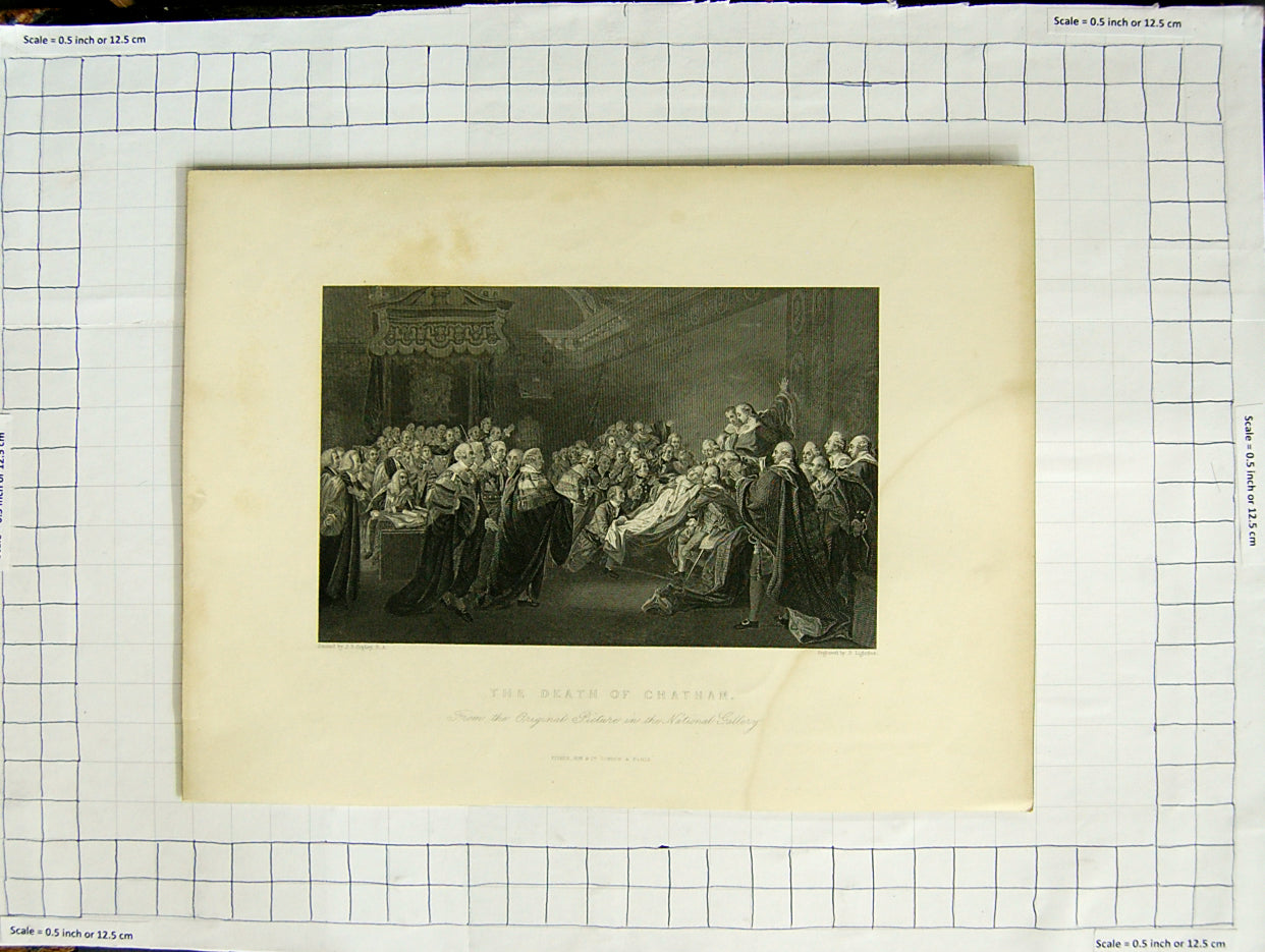 Original Old Antique Print Scene Death Chatham Coplay Lightfoot