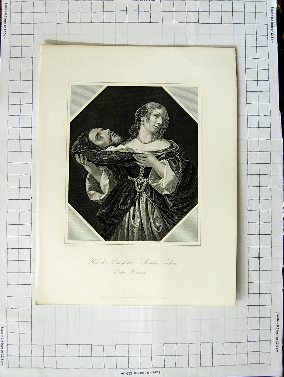 Original Old Antique Print Engraving Religion Herodias Daughter