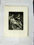 Original Old Antique Print Scene Burial Jesus Christ Engraving