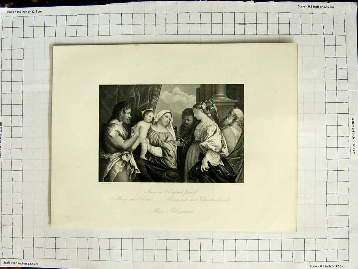 Original Old Antique Print Scene Mary And Baby Jesus Christ