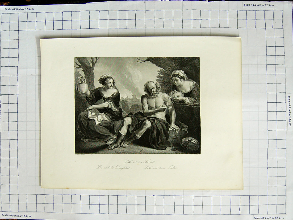 Original Old Antique Print Engraving Loth And His Daughters Pound