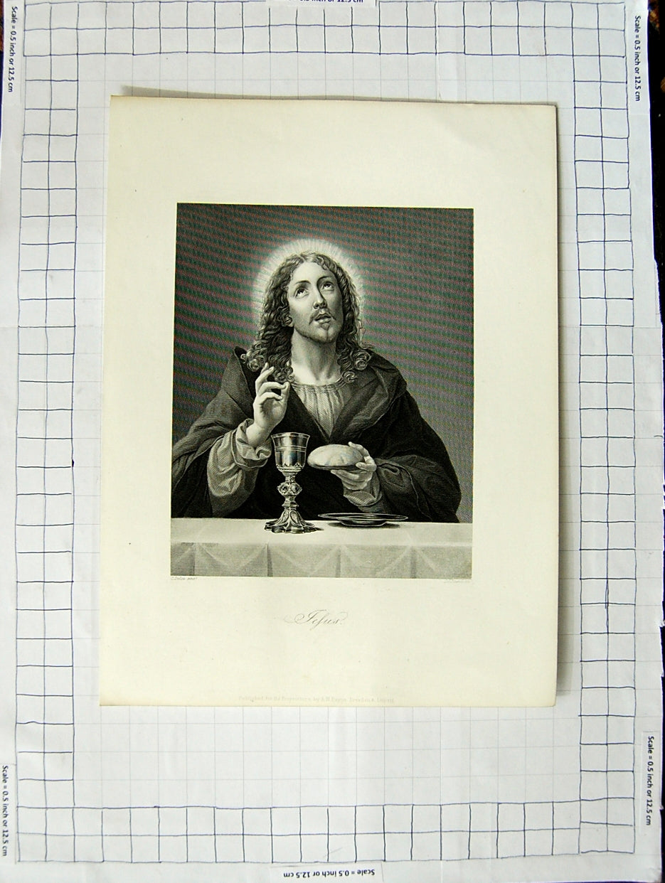 Original Old Antique Print Portrait Jesus Christ Dolce Engraving
