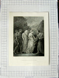 Original Old Antique Print Scene Moses Meeting His Wife Sons Artaud