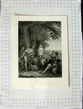 Original Old Antique Print Scene Jacob'S First Sight Rachel Hamilton Engraving