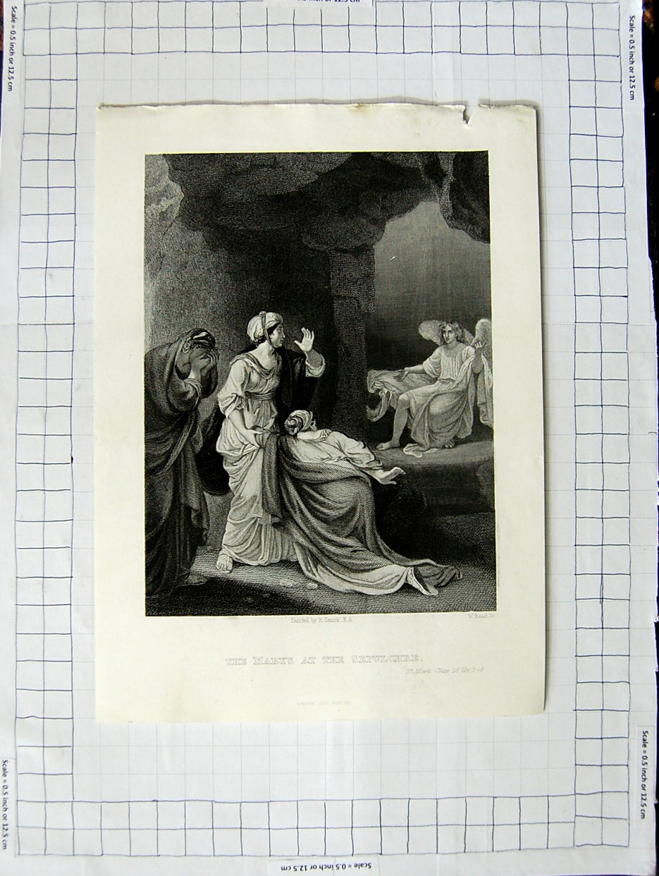 Original Old Antique Print Scene The Marys At The Sepulchre Smirk Read