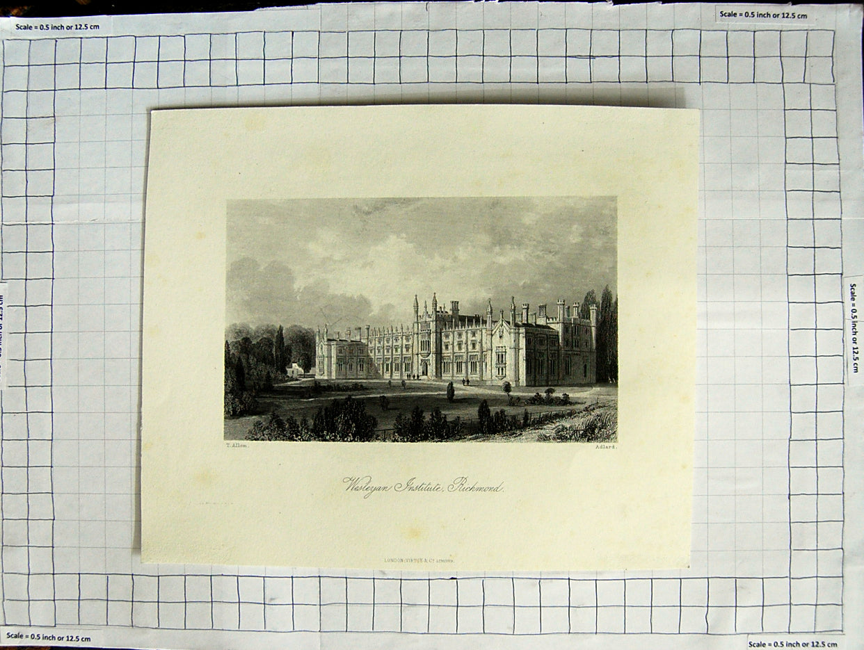 Old Antique Print Architecture Wesleyan Institute Richmond Adlard Allom