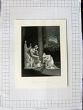 Original Old Antique Print Scene Esther Before Ahasuerus Engraving