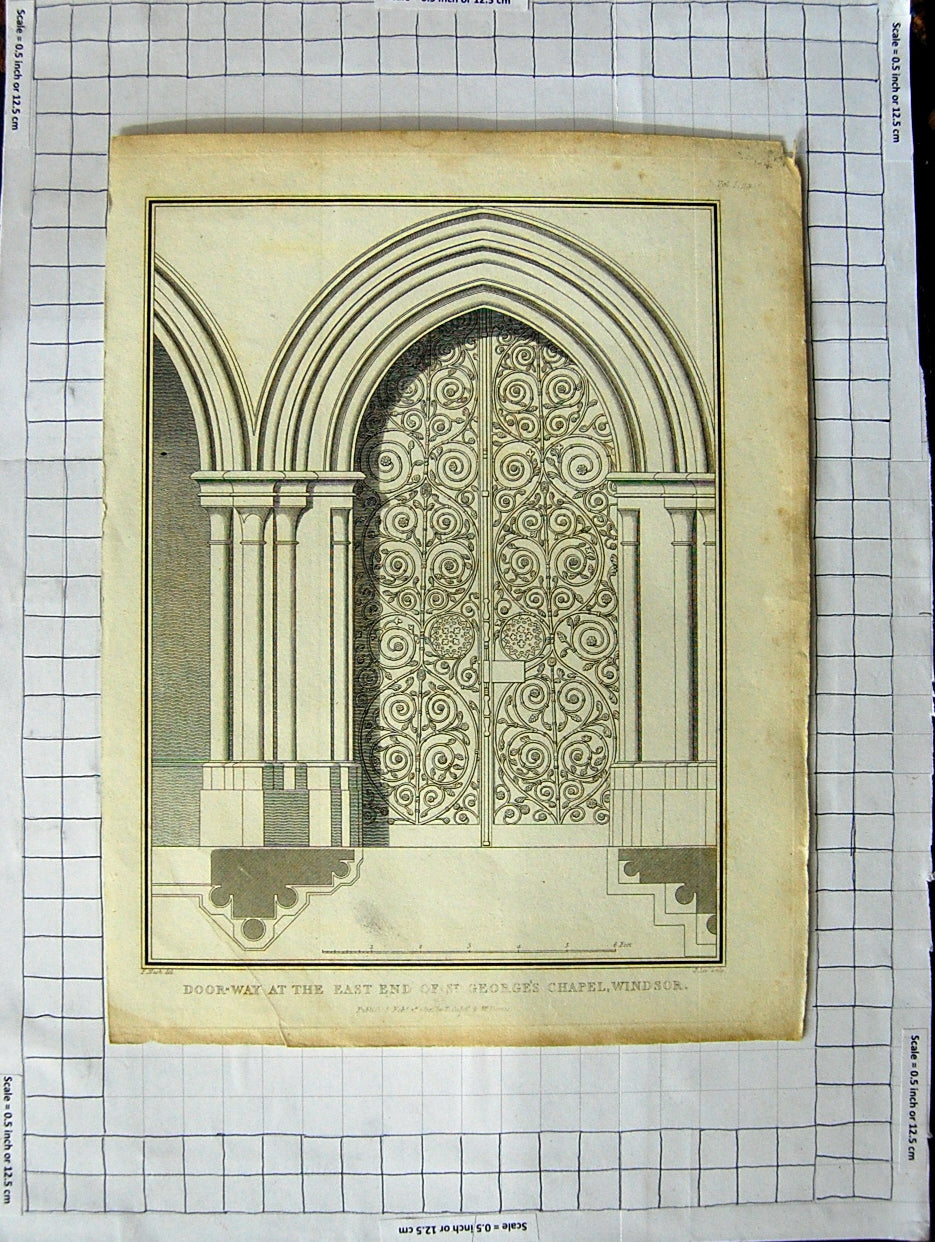 Old Antique Print Door-Way East End George'S Chapel Windsor Architecture