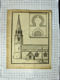 Original Old Antique Print Plan Steeple Welford Church Architecture