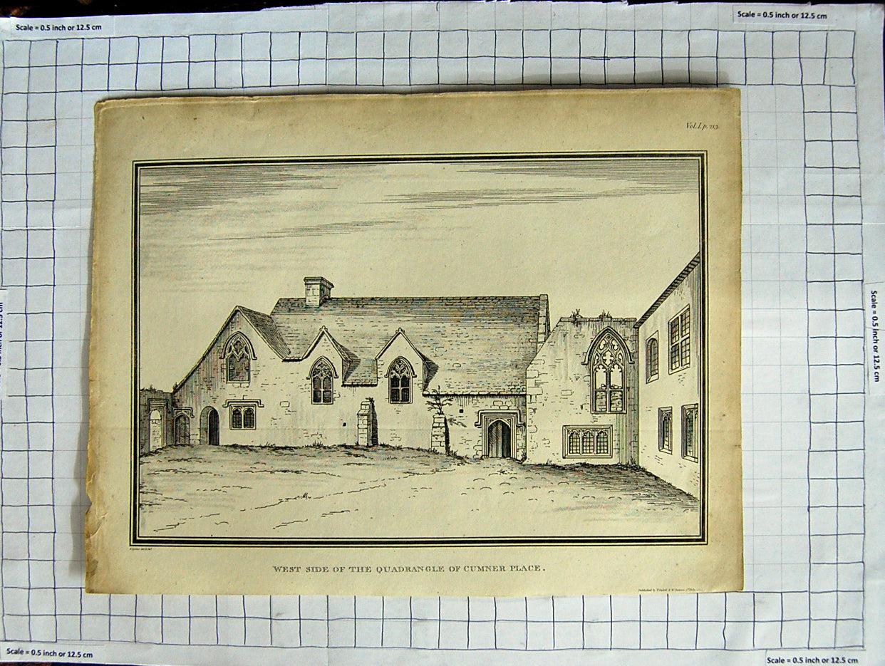 Original Old Antique Print West Side Quadrangle Cumner Place Architecture