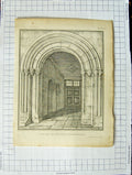 Original Old Antique Print Architecture View Door-Way Appleton Manor House 18th