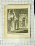 Original Old Antique Print Part Remains Abingdon Abbey Architecture 18th
