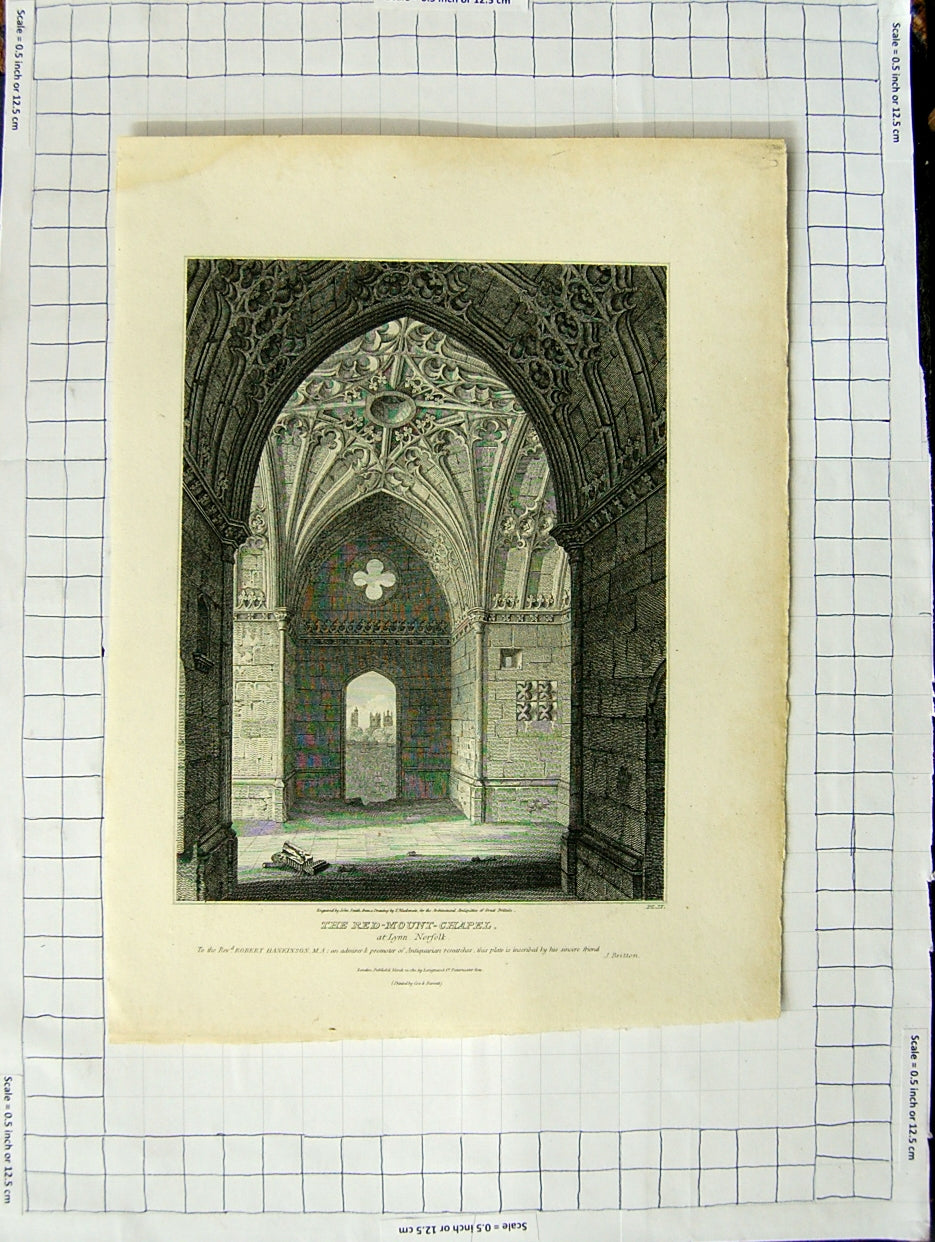 Original Old Antique Print 1811 Red-Mount-Chapel Lynn Norfolk Smith Mackenzie