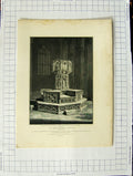 Original Old Antique Print 1812 Font Walsingham Church Norfolk Keux Mackenzie