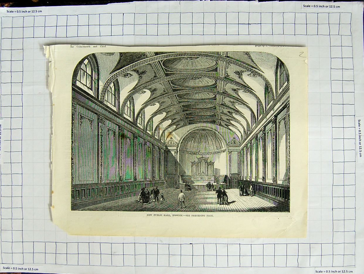 Original Old Antique Print New Public Hall Ipswich Architecture 19th