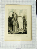 Original Old Antique Print 1813 Lindisfarne Church Durham Ruins Rawle Westall