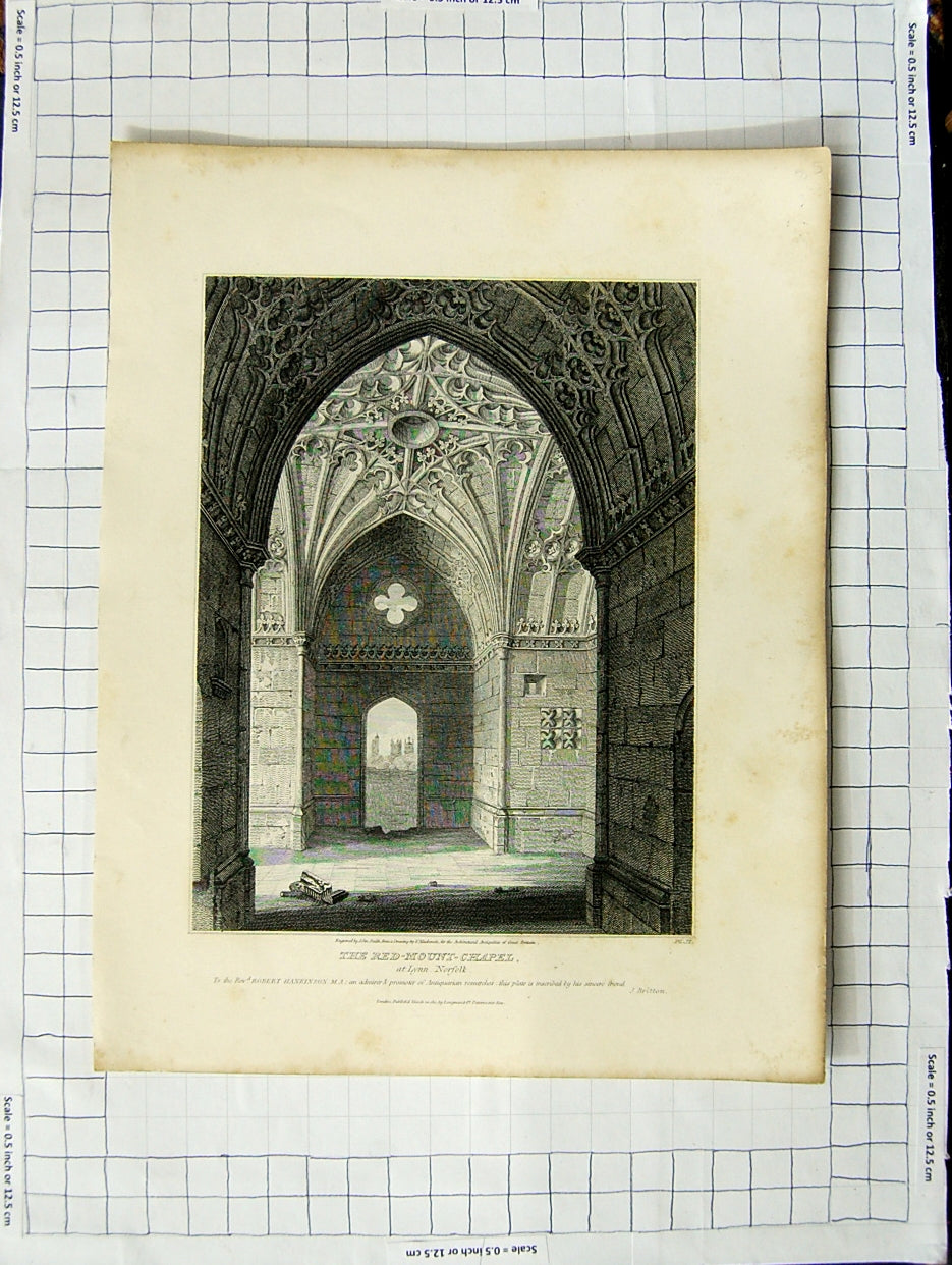 Old Antique Print 1811 The Red-Mount-Chapel Lynn Norfolk Smith Mackenzie 19th