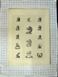 Original Old Antique Print A Plate Heraldry Crests C1790-C1900 Animals Heads