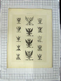 Original Old Antique Print A Plate Heraldry Crests C1790-C1900 Birds Feathers