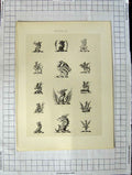Original Old Antique Print Ref.405 A Heraldry Crests C1790-C1900 Winged Birds