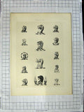 Original Old Antique Print Ref.417 A Heraldry Crests C1790-C1900 Animals Heads