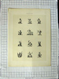 Original Old Antique Print A Plate Heraldry Crests C1790-C1900 Human Men Weapon