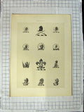 Original Old Antique Print Ref.421 A Heraldry Crests C1790-C1900 Lions Animals