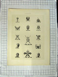 Original Old Antique Print Ref.426 A Heraldry Crests C1790-C1900 Animals Heads