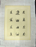 Original Old Antique Print Ref.448 A Heraldry Crests C1790-C1900 Animals Heads