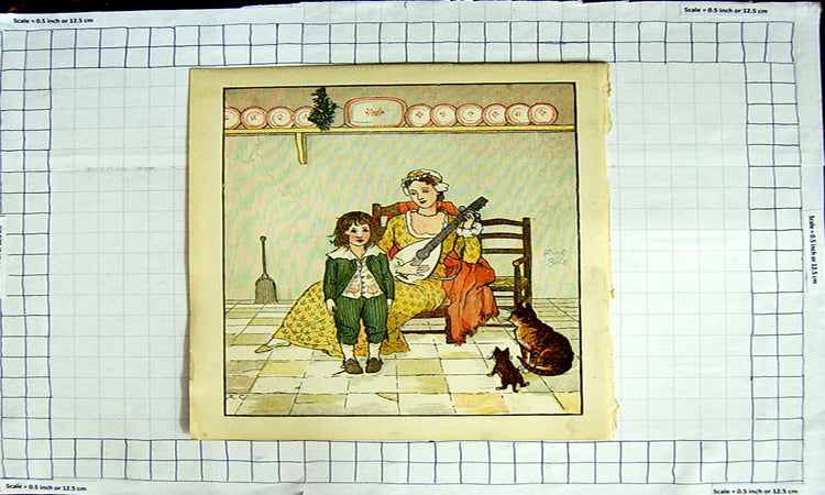 Original Old Antique Print Colour Nursery Rhyme Elegy On A Mad Dog Music
