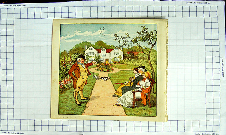 Original Old Antique Print Colour Nursery Rhyme The House That Jack Built