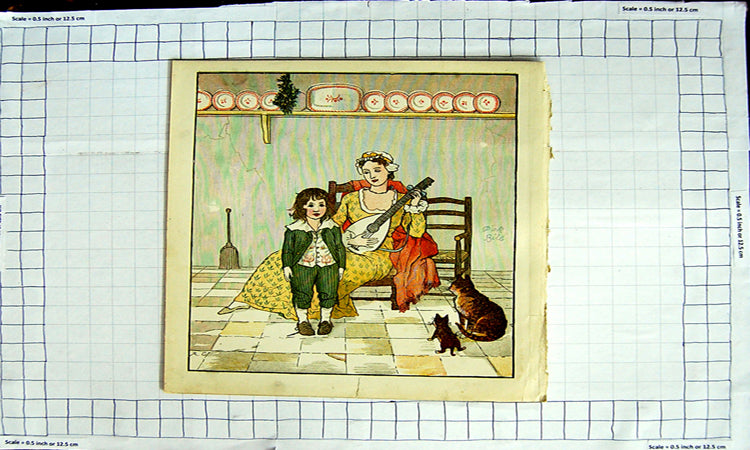 Old Antique Print Ref.449 Colour Nursery Rhyme Elegy On A Mad Dog Music