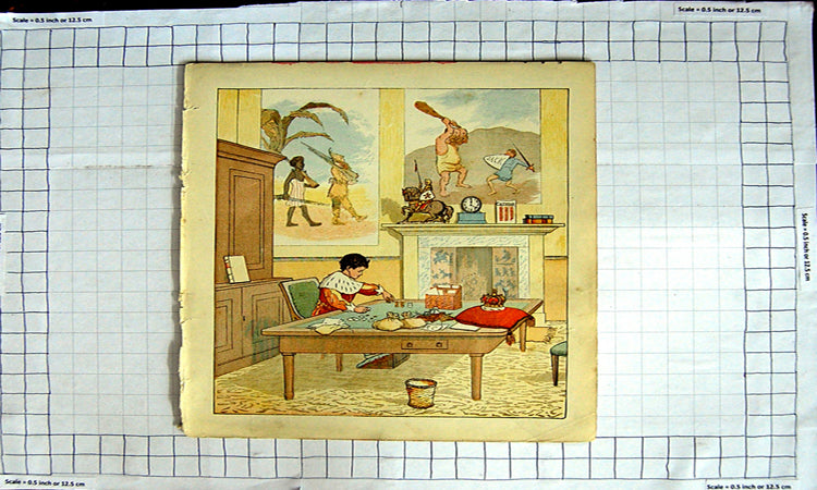 Original Old Antique Print Colour Nursery Rhyme King Cole Counting Money