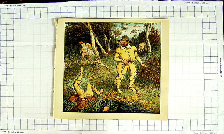Original Old Antique Print Colour Nursery Rhyme Children Forest Man Horse
