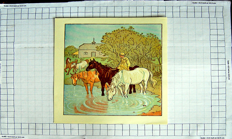Original Old Antique Print *3101 Colour Nursery Rhyme The Farmer'S Boy Horses