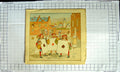 Original Old Antique Print Colour Men Music Horns Playing Cards Street