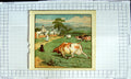 Original Old Antique Print Colour Farm Cows Cattle Cat Dairymaid House