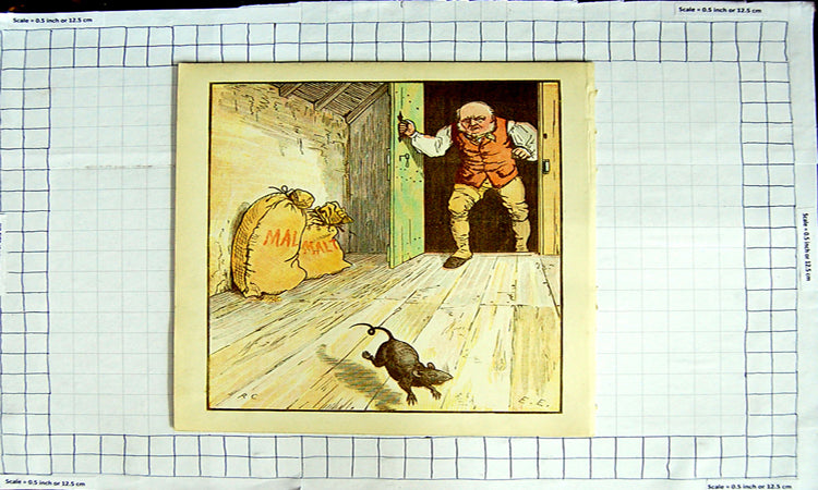 Original Old Antique Print Comedy Man Malt Bags Rat Barn Crops Colour