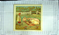 Original Old Antique Print Colour Farm Scene Farmer Feeding Pigs Trough