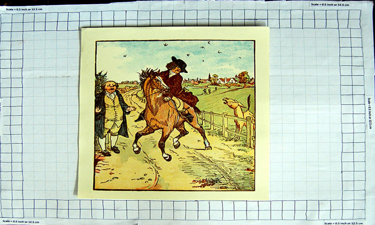 Original Old Antique Print Colour Comedy Scene Man Horse Getting Fright