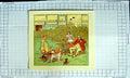 Original Old Antique Print Colour Garden Scene Dinner Picnic Dogs Man