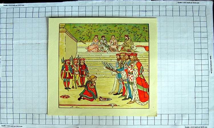Original Old Antique Print Colour Nursery Rhyme Man Knighted Swords