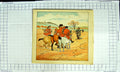 Original Old Antique Print Colour Hunting Men Horses Scarecrow Farm Field