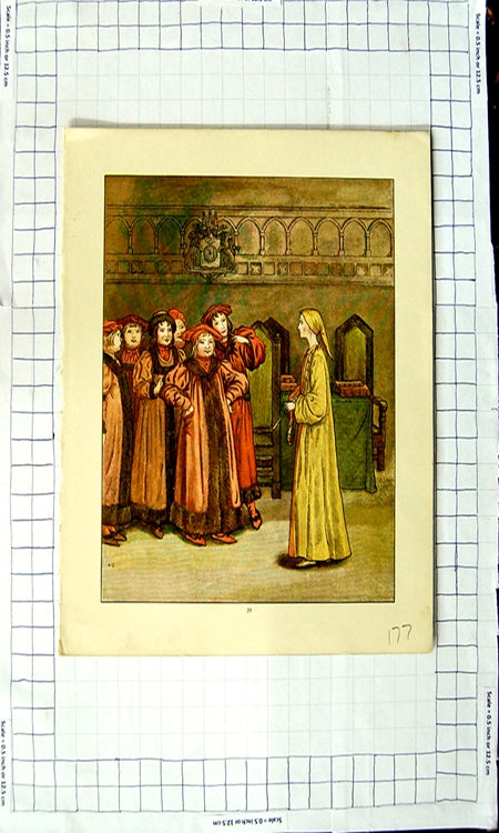 Original Old Antique Print Ref.456 Colour Nursery Rhyme Pied Piper Hamelin