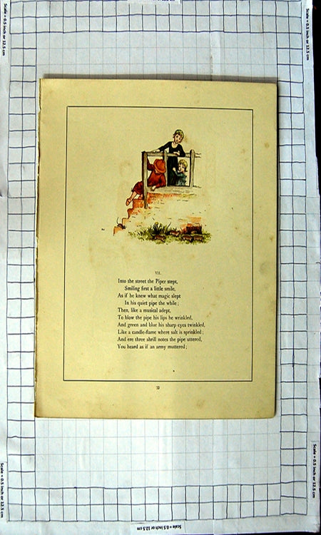 Original Old Antique Print Ref.457 Colour Nursery Rhyme Pied Piper Hamelin