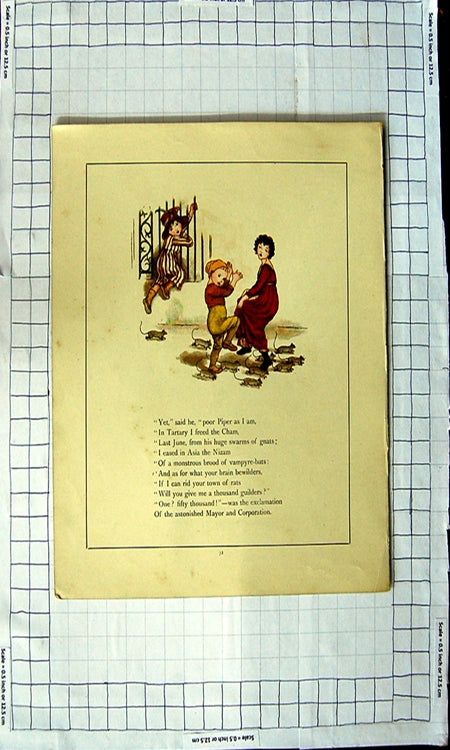 Original Old Antique Print Ref.458 Colour Nursery Rhyme Pied Piper Hamelin