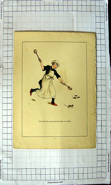 Original Old Antique Print Colour Nursery Rhyme Pied Piper Hamelin Rats 19th
