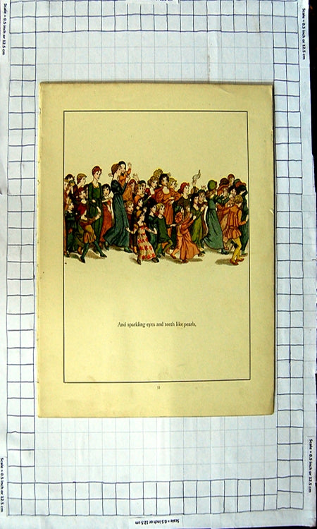 Original Old Antique Print Ref.462 Colour Nursery Rhyme Pied Piper Hamelin