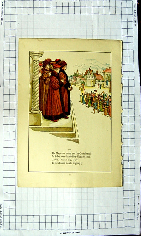 Original Old Antique Print Ref.463 Colour Nursery Rhyme Pied Piper Hamelin
