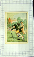 Original Old Antique Print Colour Nursery Rhyme Man Dog Comedy Scene 20th